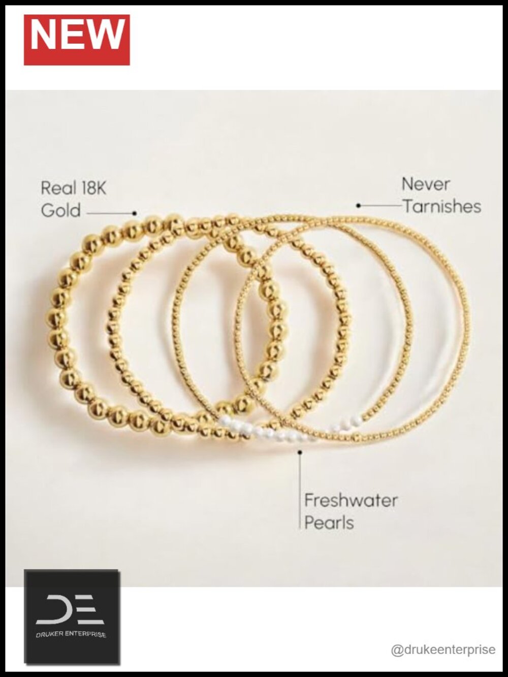 Genuine Freshwater Pearl & 18K Gold Plated Stacking Bracelet Set - Picture 2 of 6